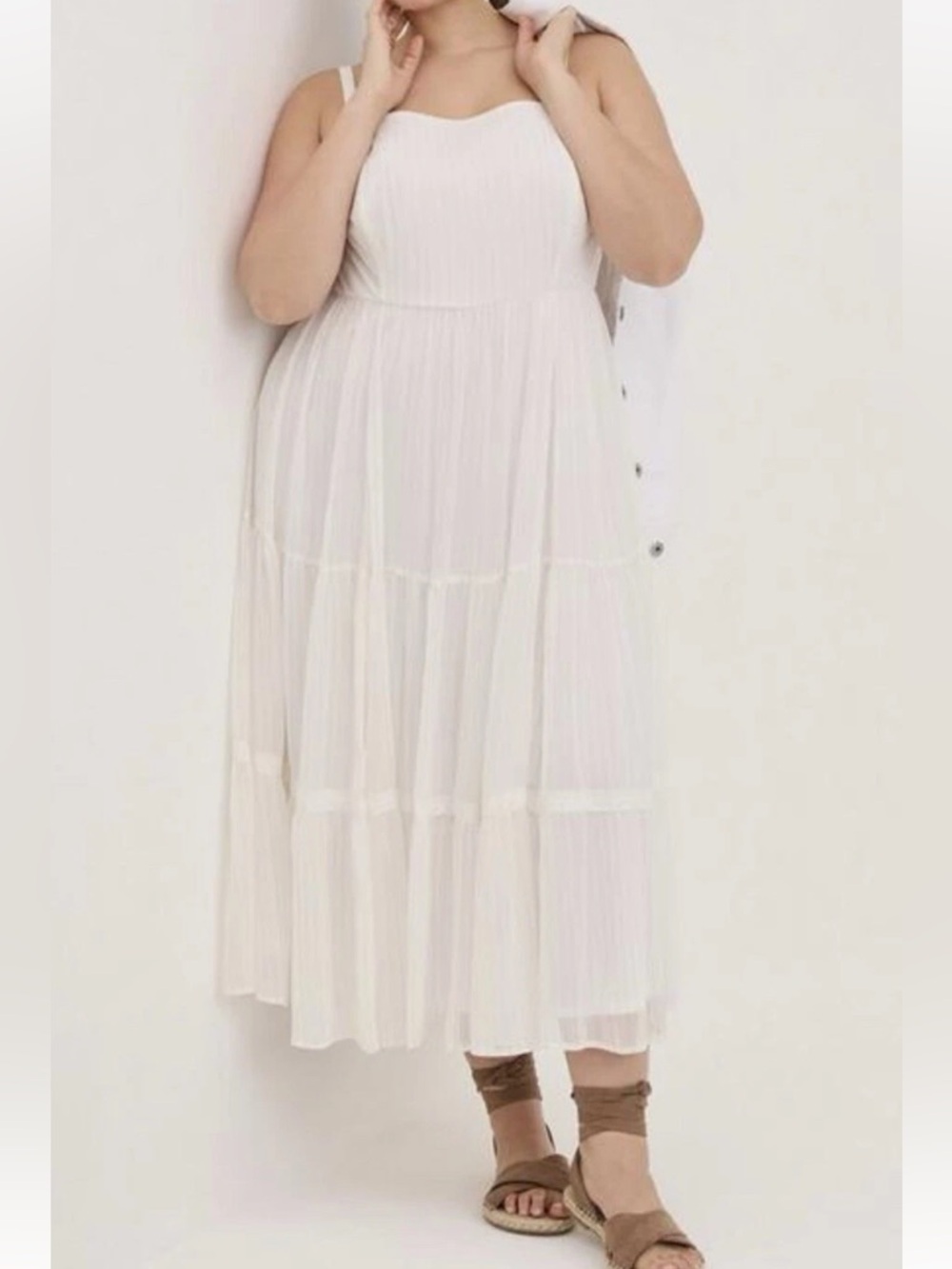Torrid Chiffon Lurex Square Neck Tiered Maxi Dress White Gold Size 4 4X 26